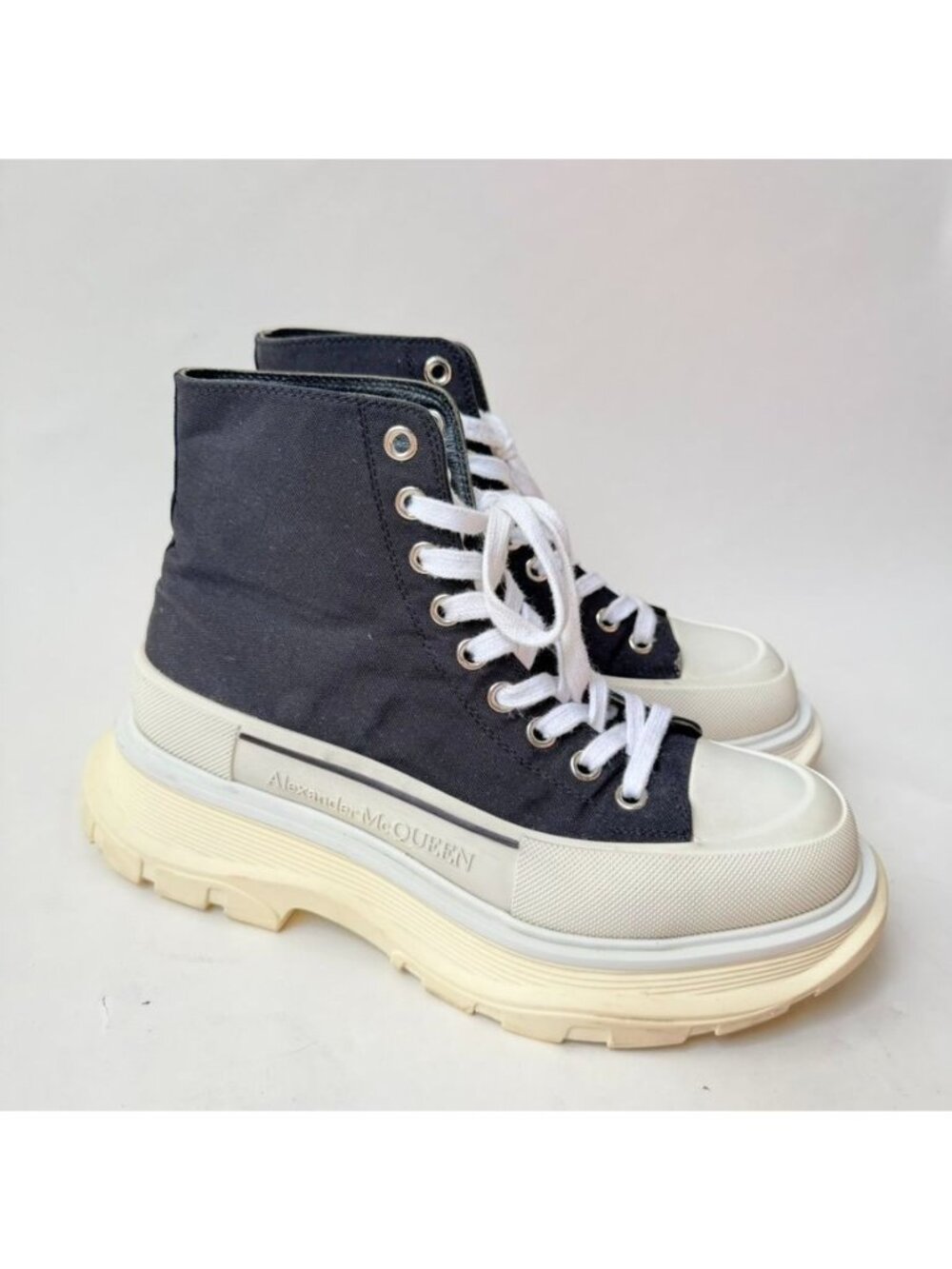 Alexander McQueen Tread Slick High Top Canvas Sneakers Womens Size 41 Black